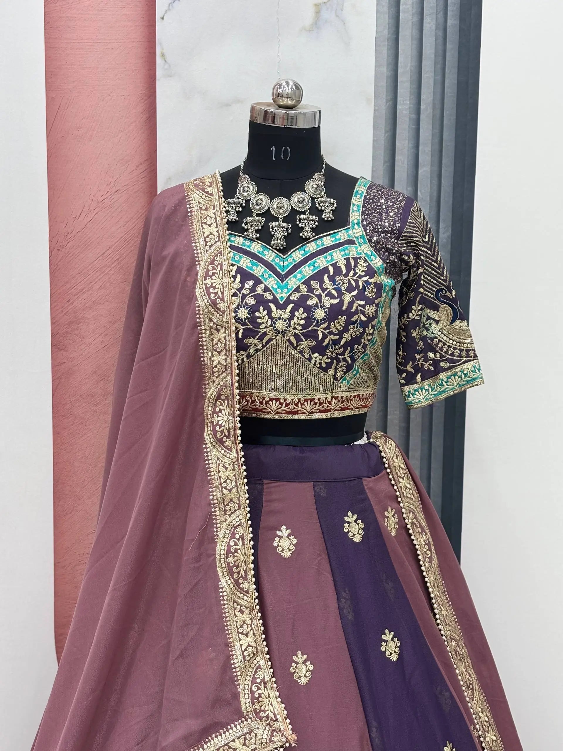 Embroidered Star Georgette Wedding Lehenga Set