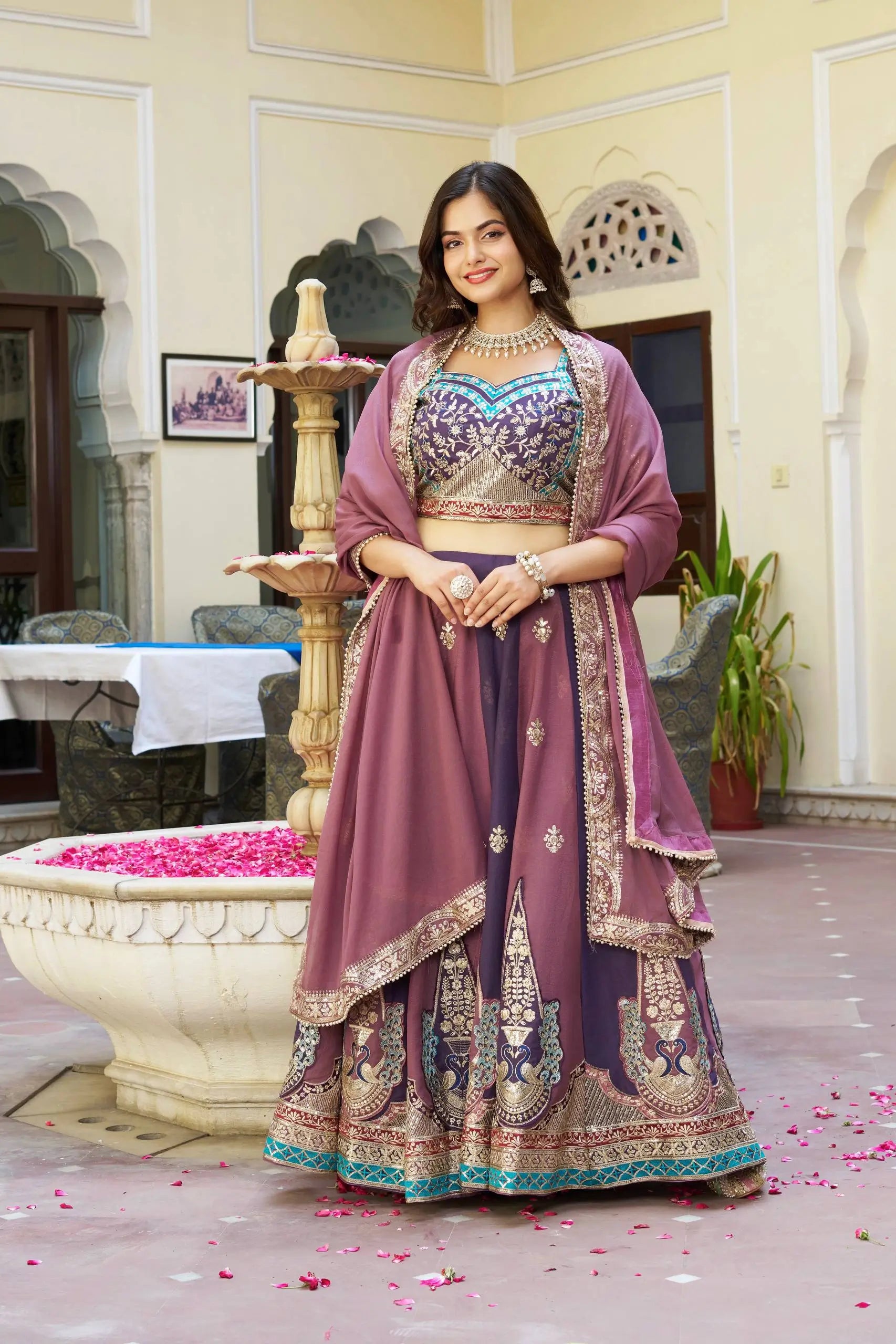 Embroidered Star Georgette Wedding Lehenga Set