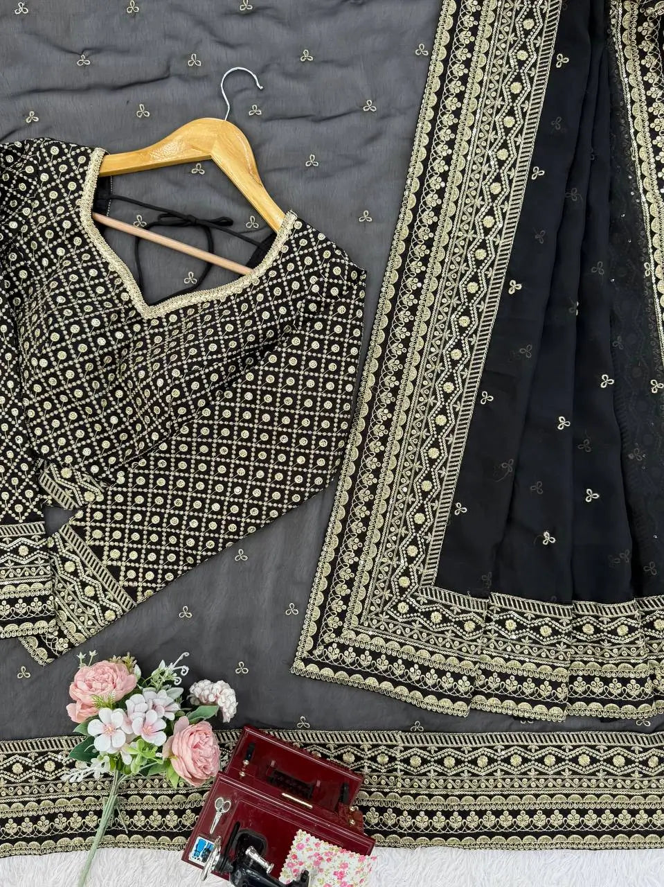 Embroidered Tibby Silk Designer Saree