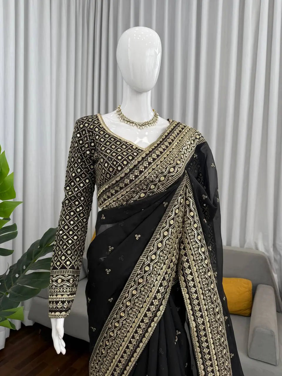 Embroidered Tibby Silk Designer Saree