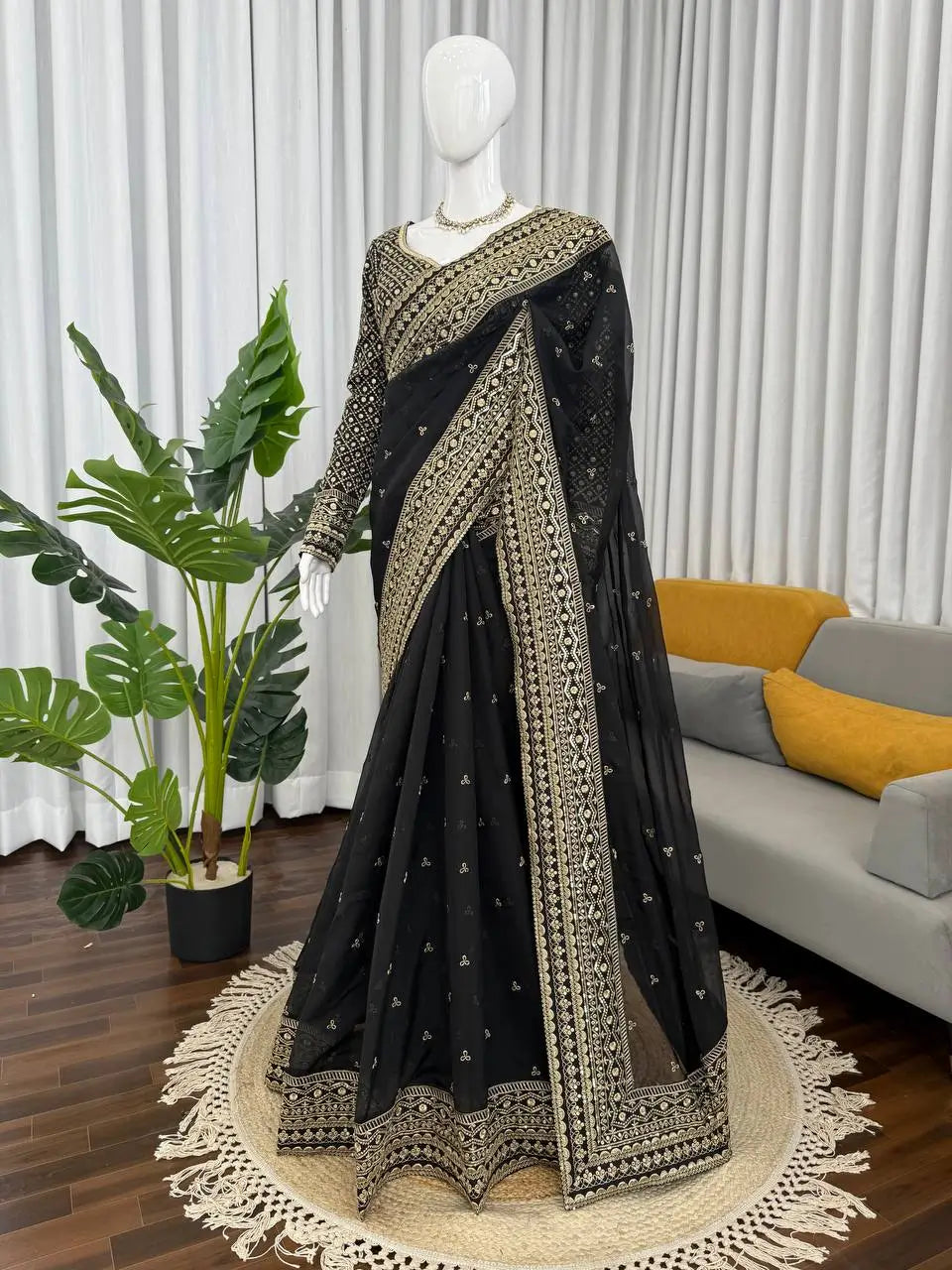 Embroidered Tibby Silk Designer Saree