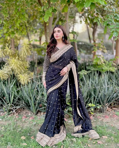 Embroidered Tibby Silk Designer Saree