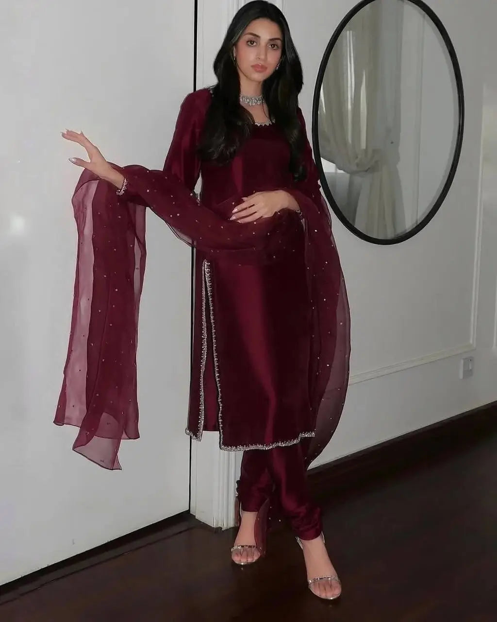 Embroidered Tissue Organza Silk Suit Set with Dupatta