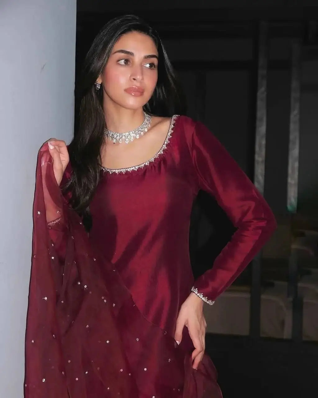 Embroidered Tissue Organza Silk Suit Set with Dupatta
