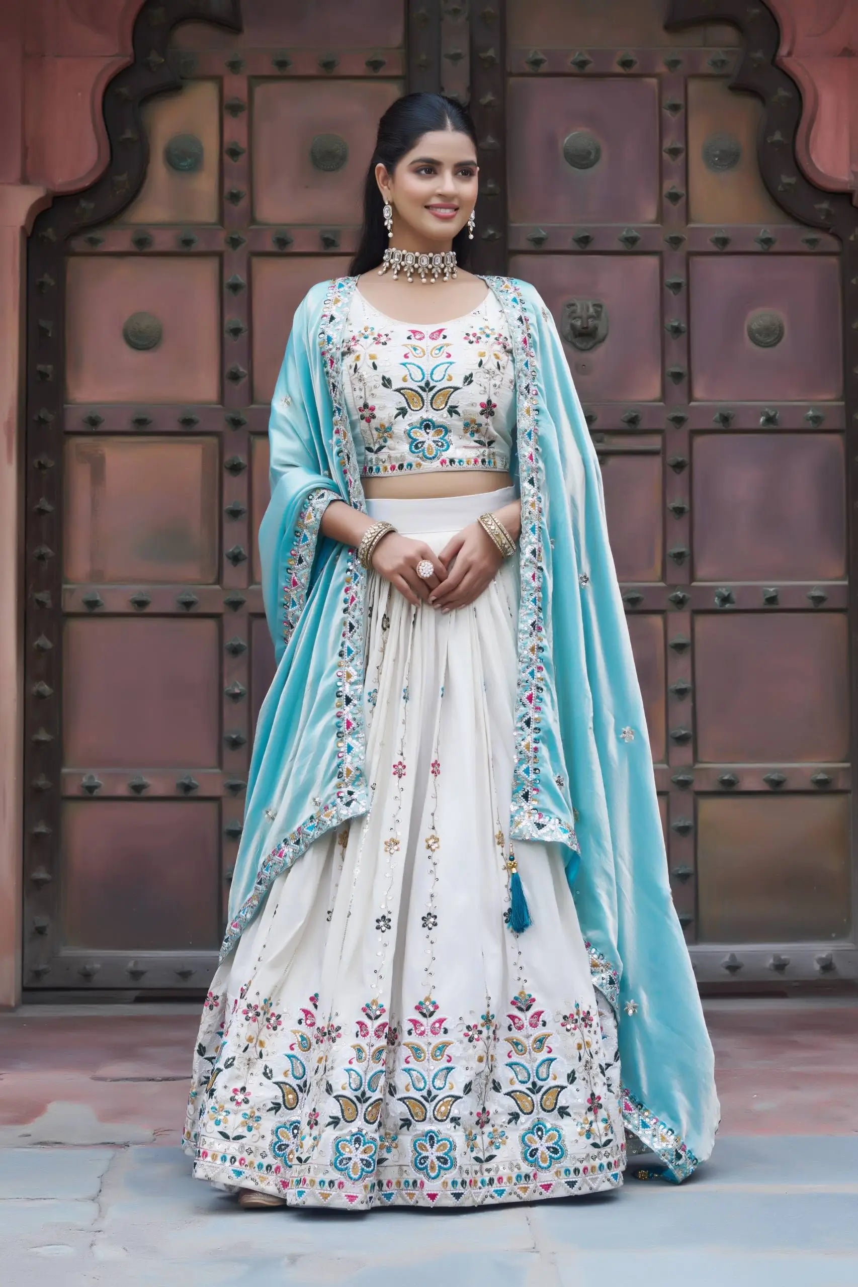 Embroidered Tissue Silk Lehenga Choli