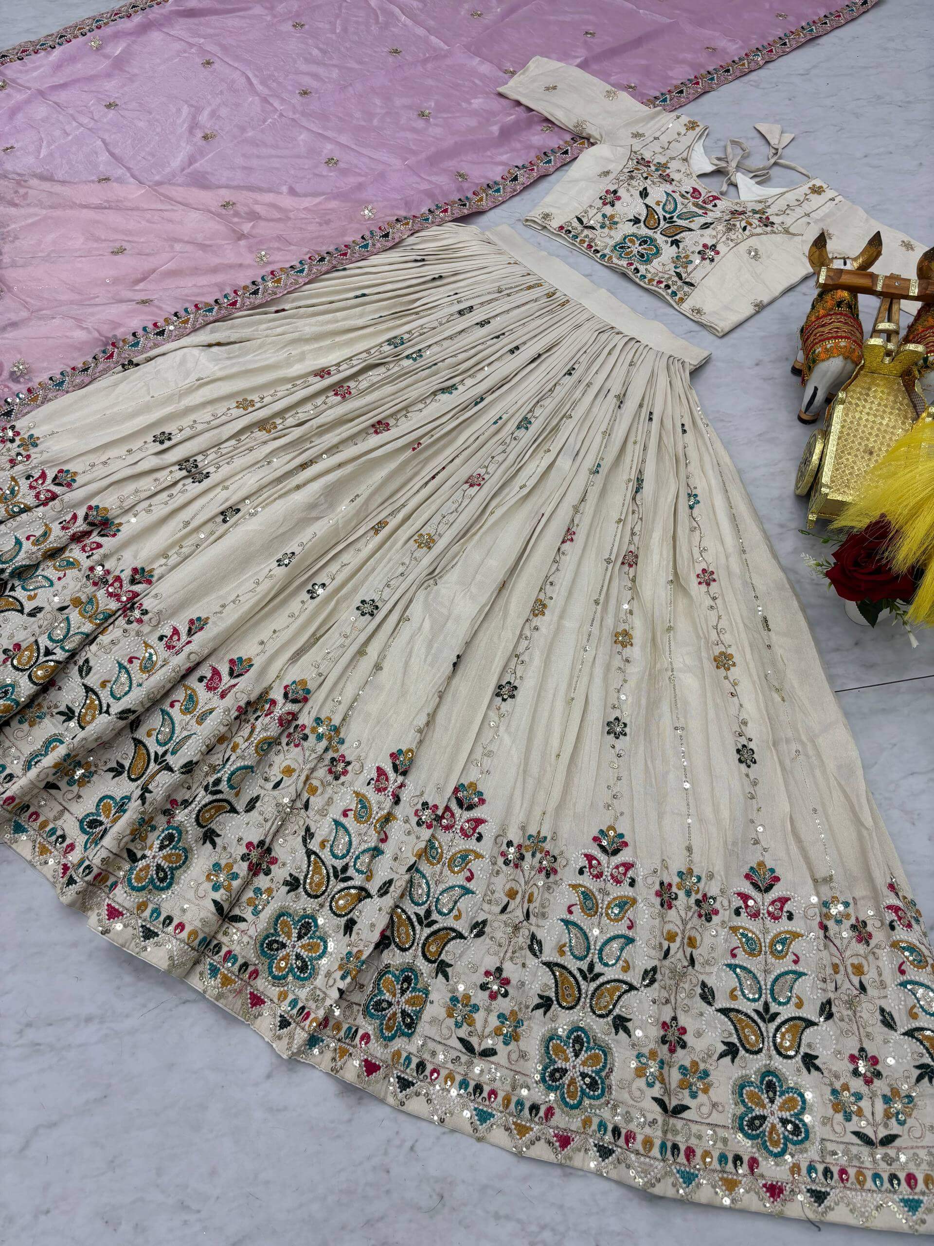 Embroidered Tissue Silk Lehenga Choli