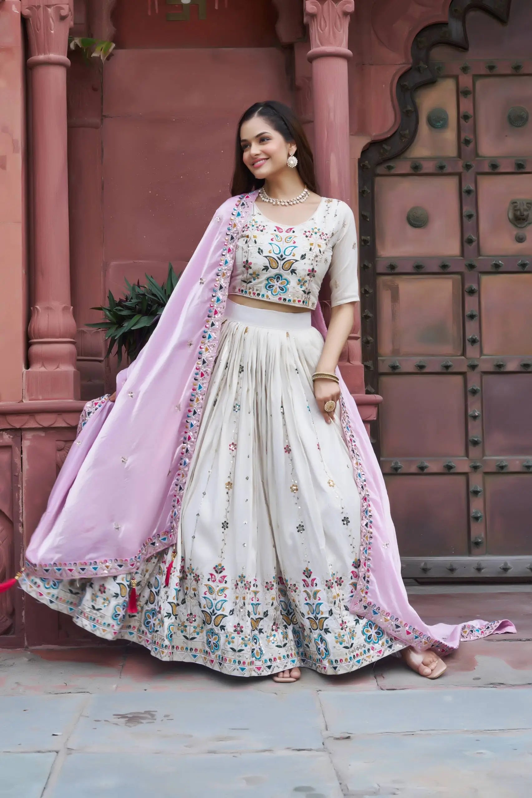 Embroidered Tissue Silk Lehenga Choli