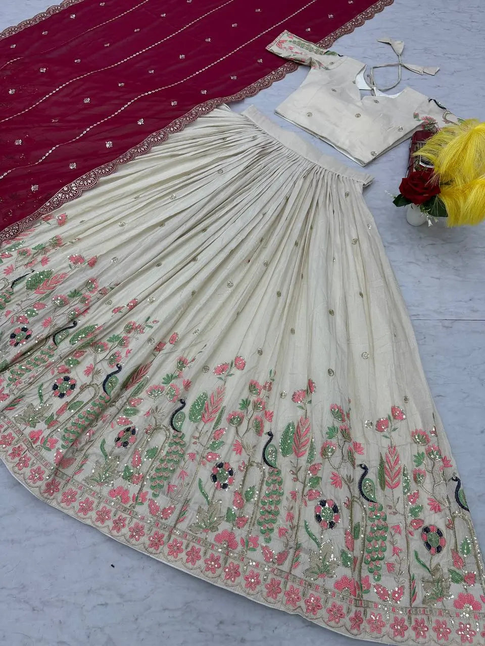 Embroidered Tissue Silk Lehenga Set