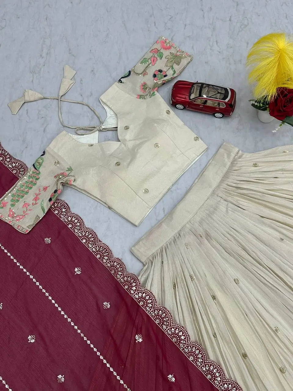 Embroidered Tissue Silk Lehenga Set