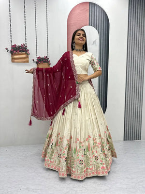 Embroidered Tissue Silk Lehenga Set