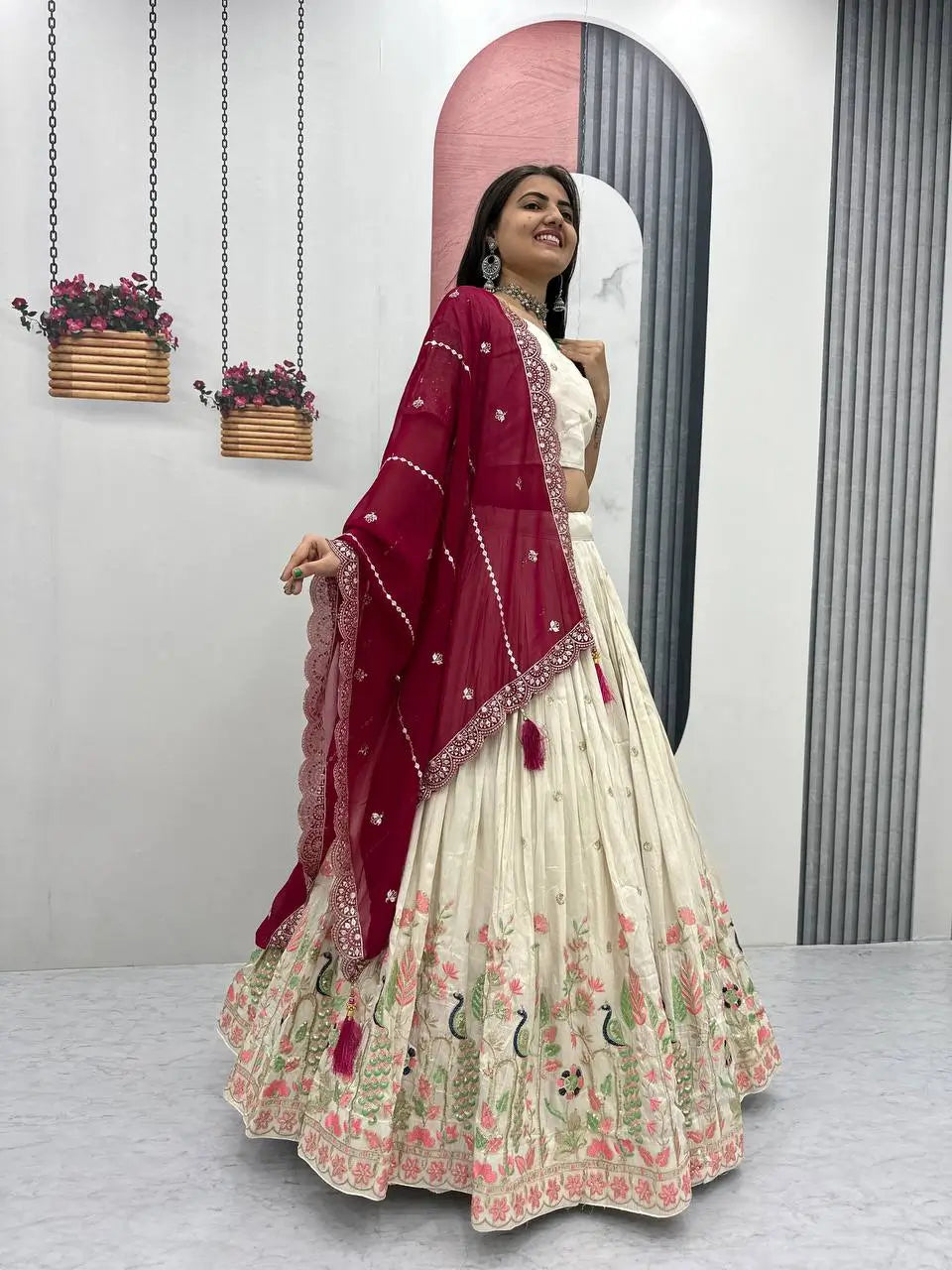 Embroidered Tissue Silk Lehenga Set