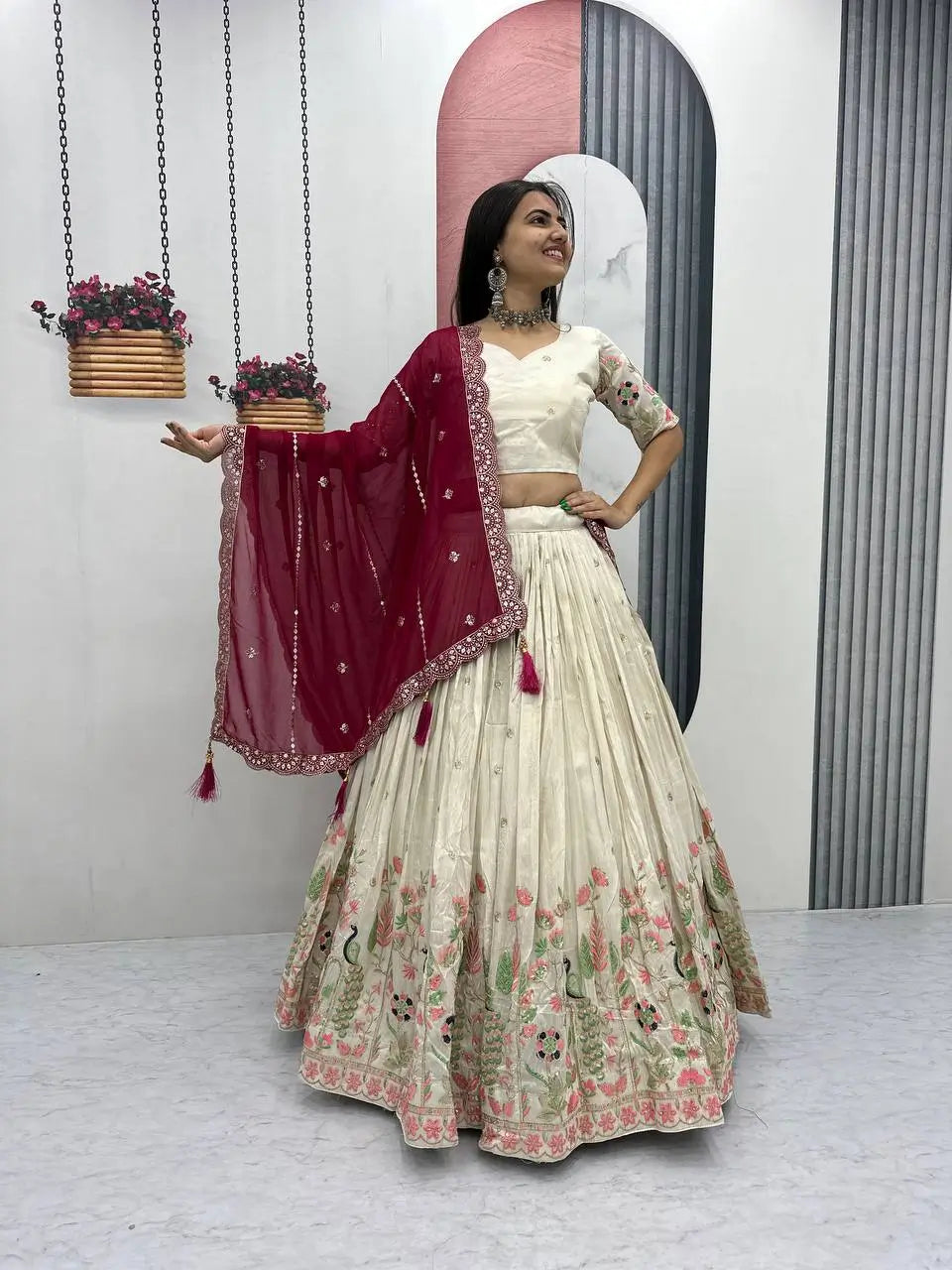 Embroidered Tissue Silk Lehenga Set
