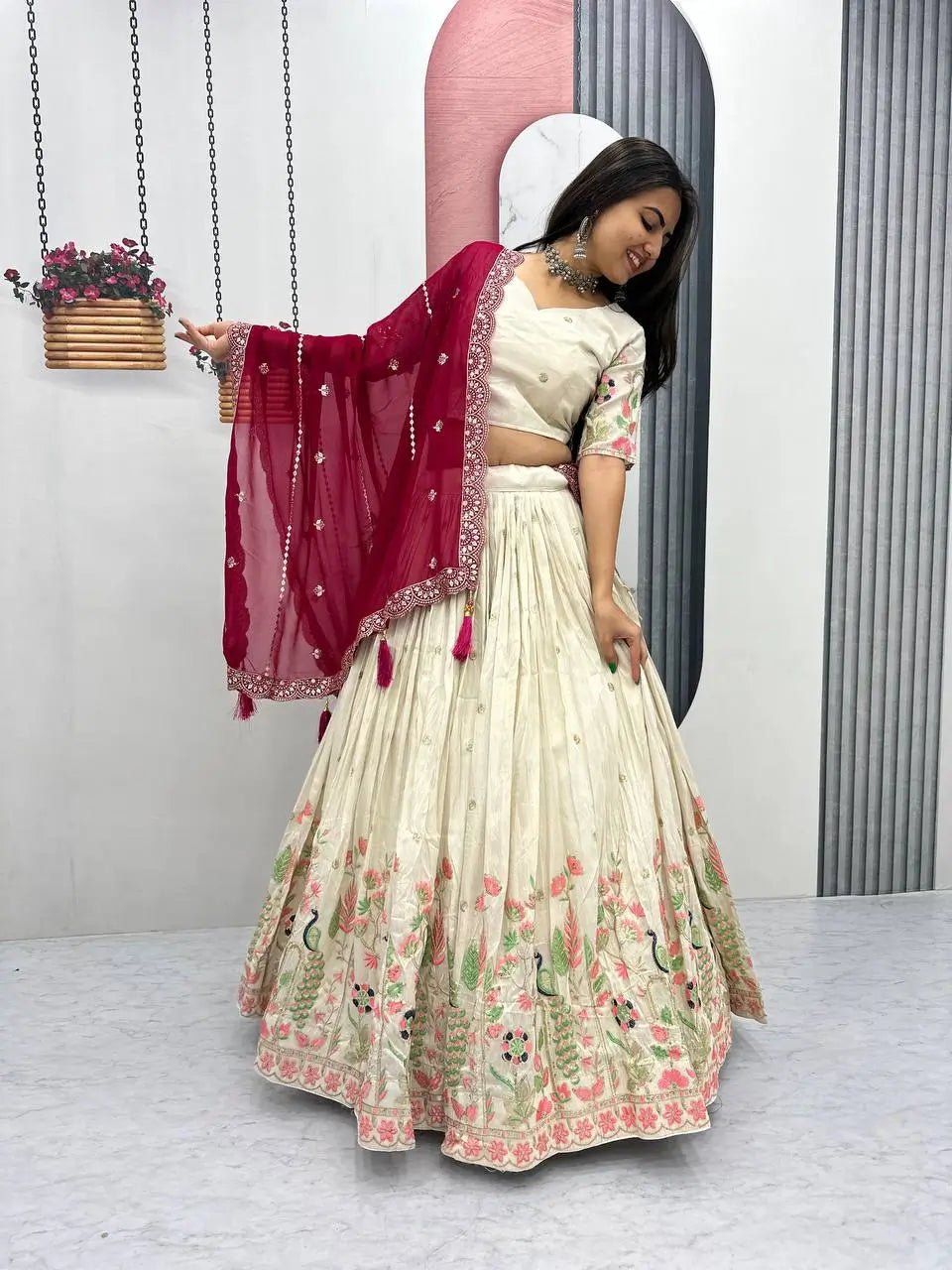 Embroidered Tissue Silk Lehenga Set