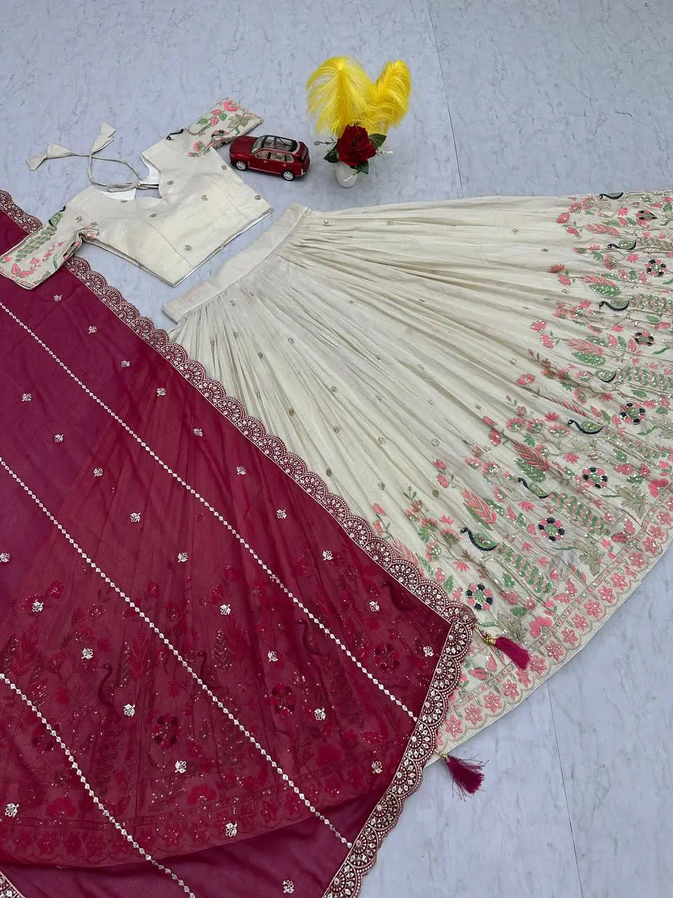 Embroidered Tissue Silk Lehenga Set