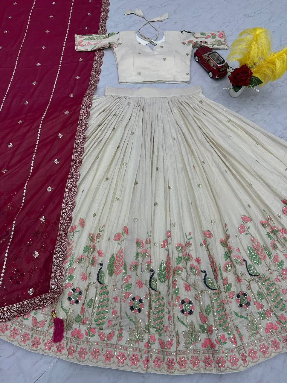 Embroidered Tissue Silk Lehenga Set