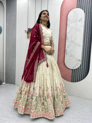 Embroidered Tissue Silk Lehenga Set