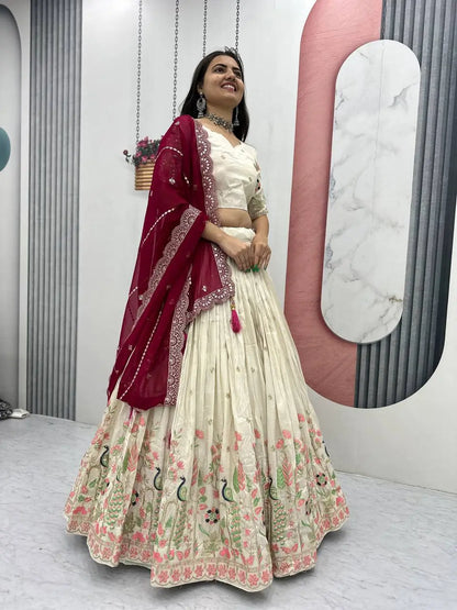 Embroidered Tissue Silk Lehenga Set