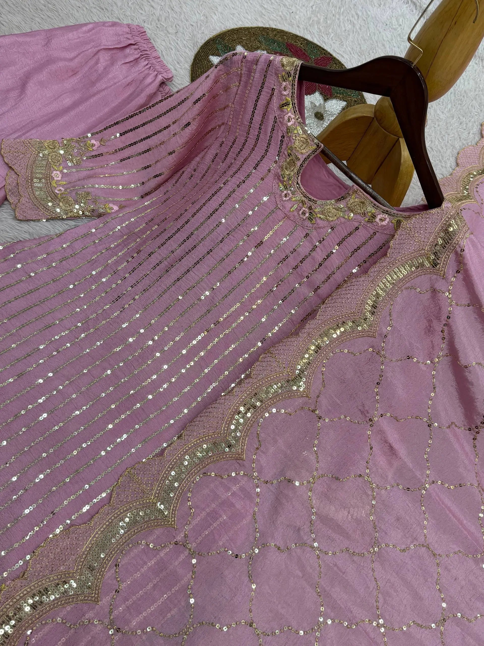 Embroidered Turkey Crush Sharara Suit Set for Wedding and Festive Wear