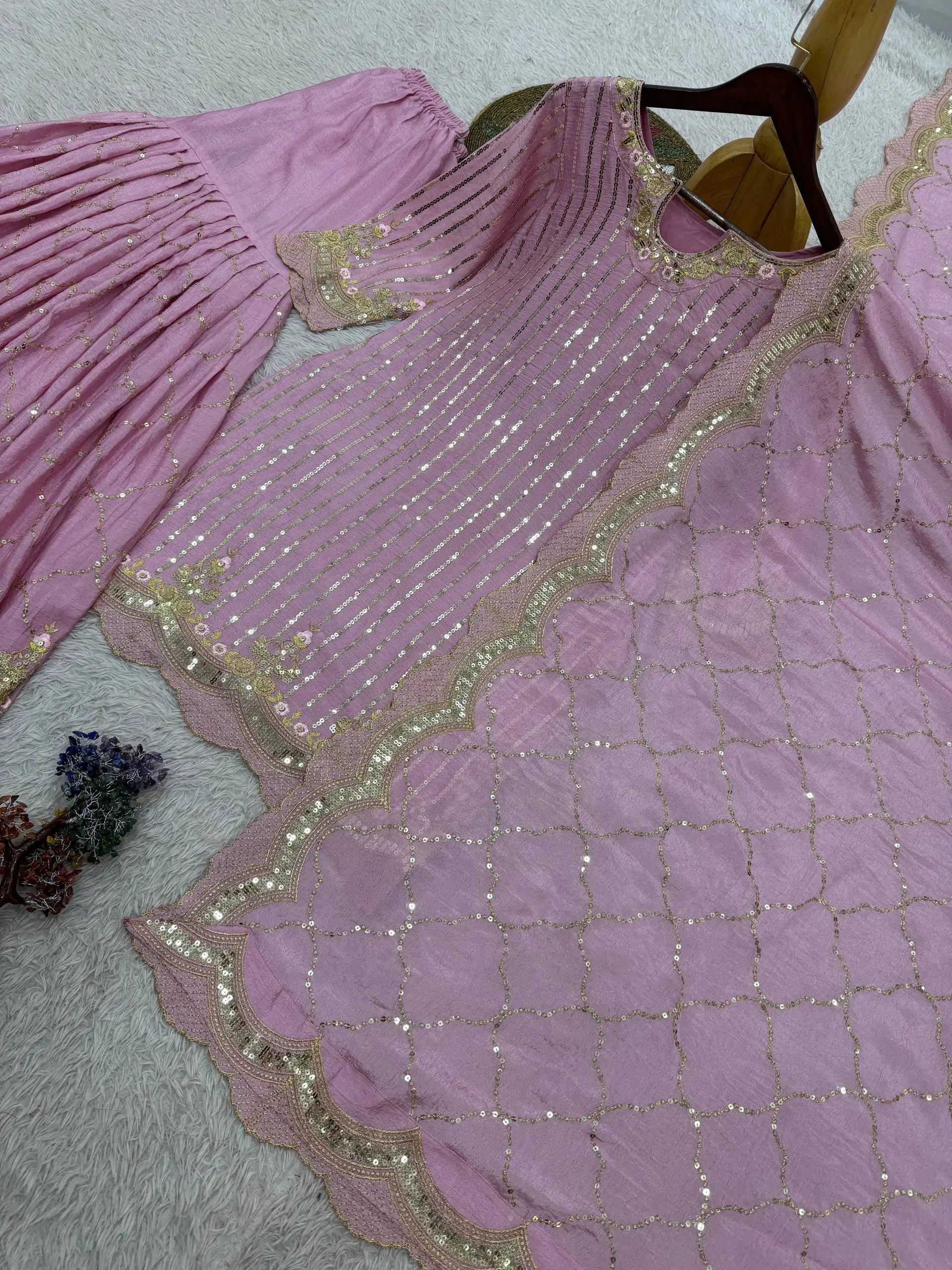 Embroidered Turkey Crush Sharara Suit Set for Wedding and Festive Wear