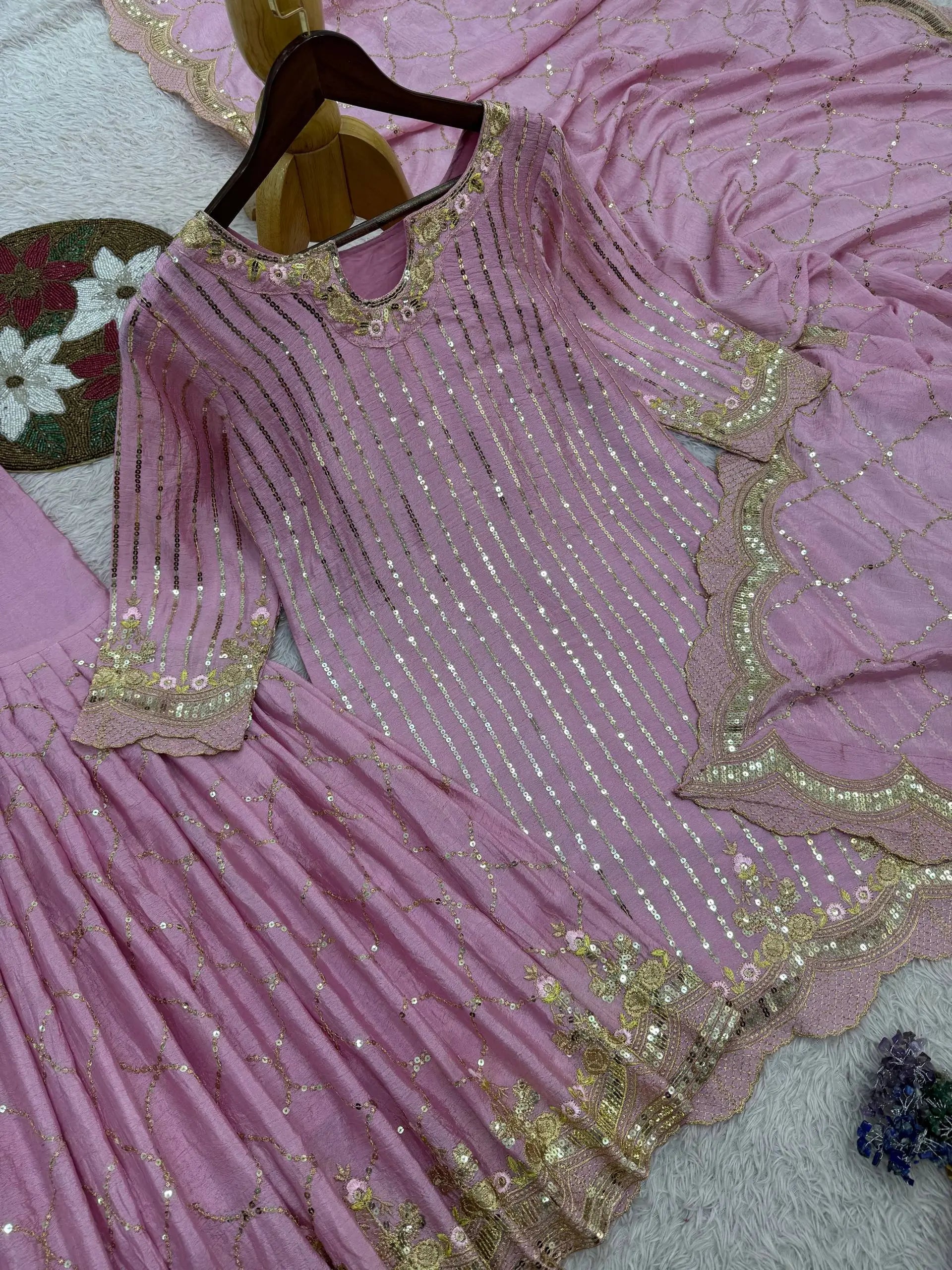Embroidered Turkey Crush Sharara Suit Set for Wedding and Festive Wear