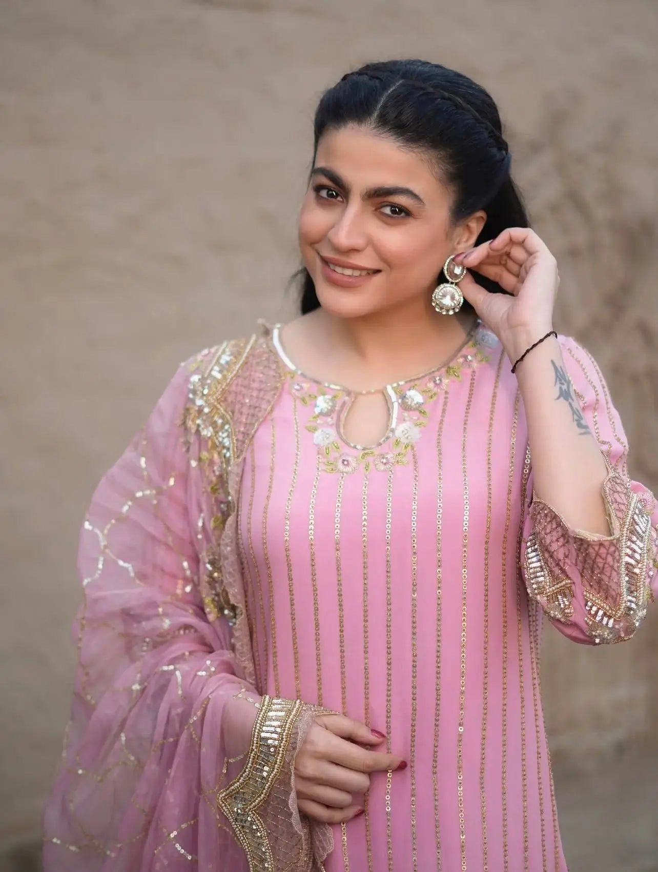 Embroidered Turkey Crush Sharara Suit Set for Wedding and Festive Wear