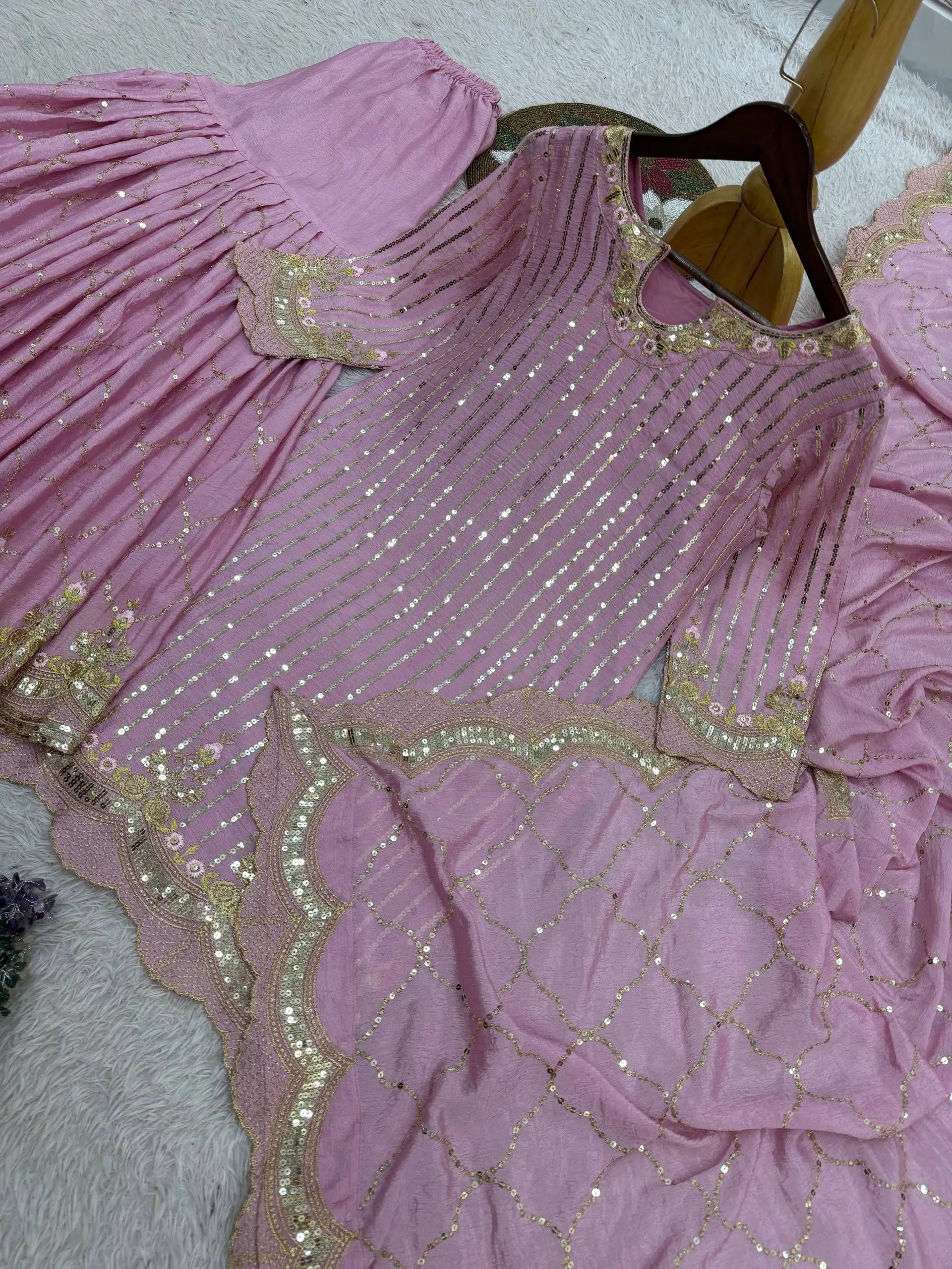 Embroidered Turkey Crush Sharara Suit Set for Wedding and Festive Wear