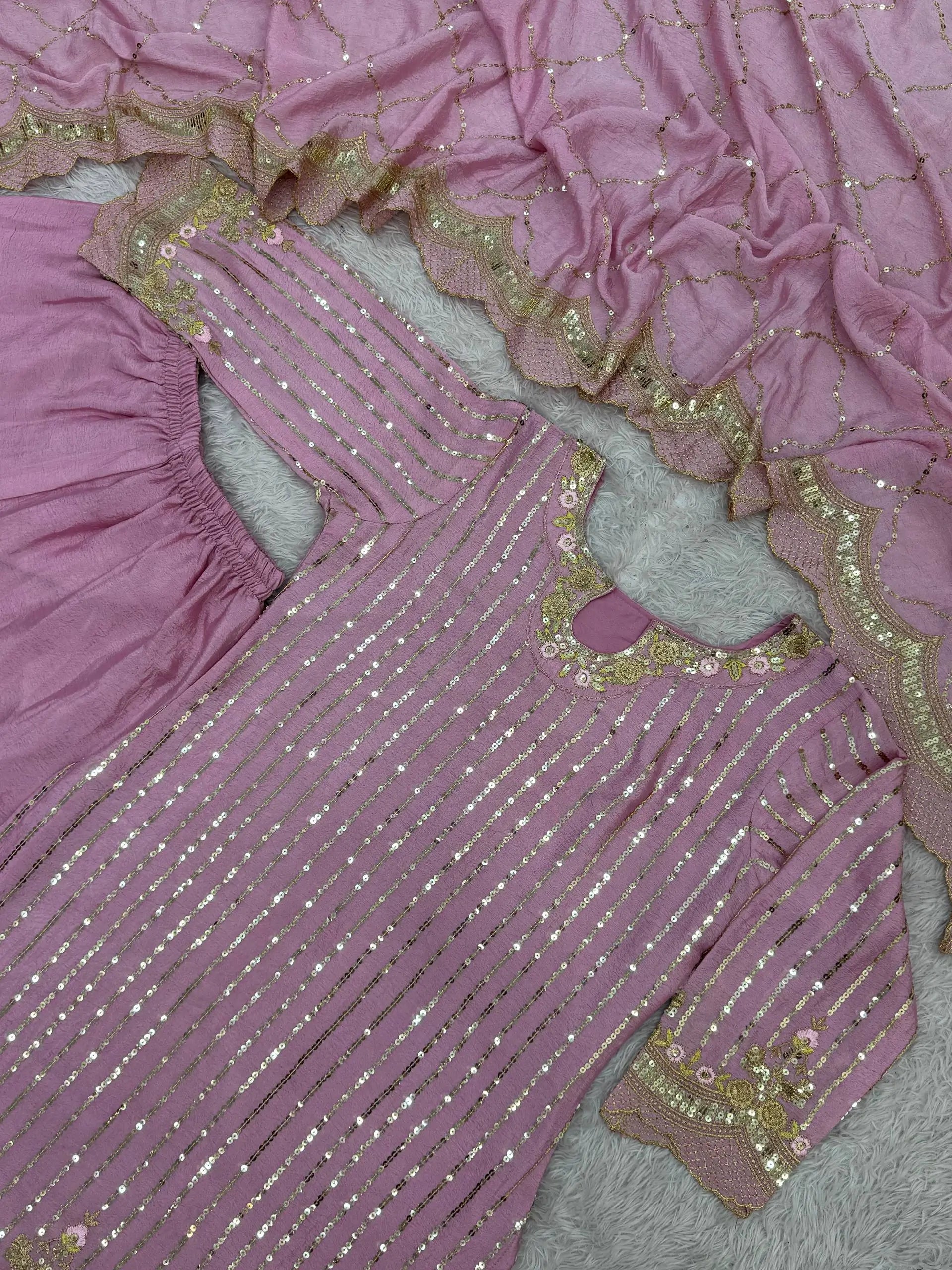 Embroidered Turkey Crush Sharara Suit Set for Wedding and Festive Wear