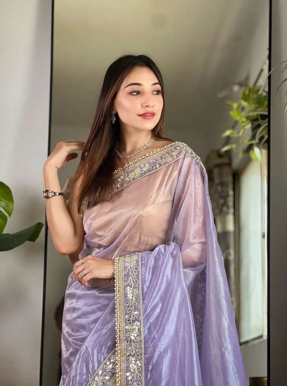 Embroidered Twill Net Saree