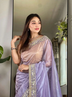 Embroidered Twill Net Saree