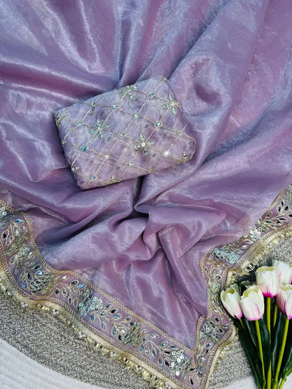 Embroidered Twill Net Saree