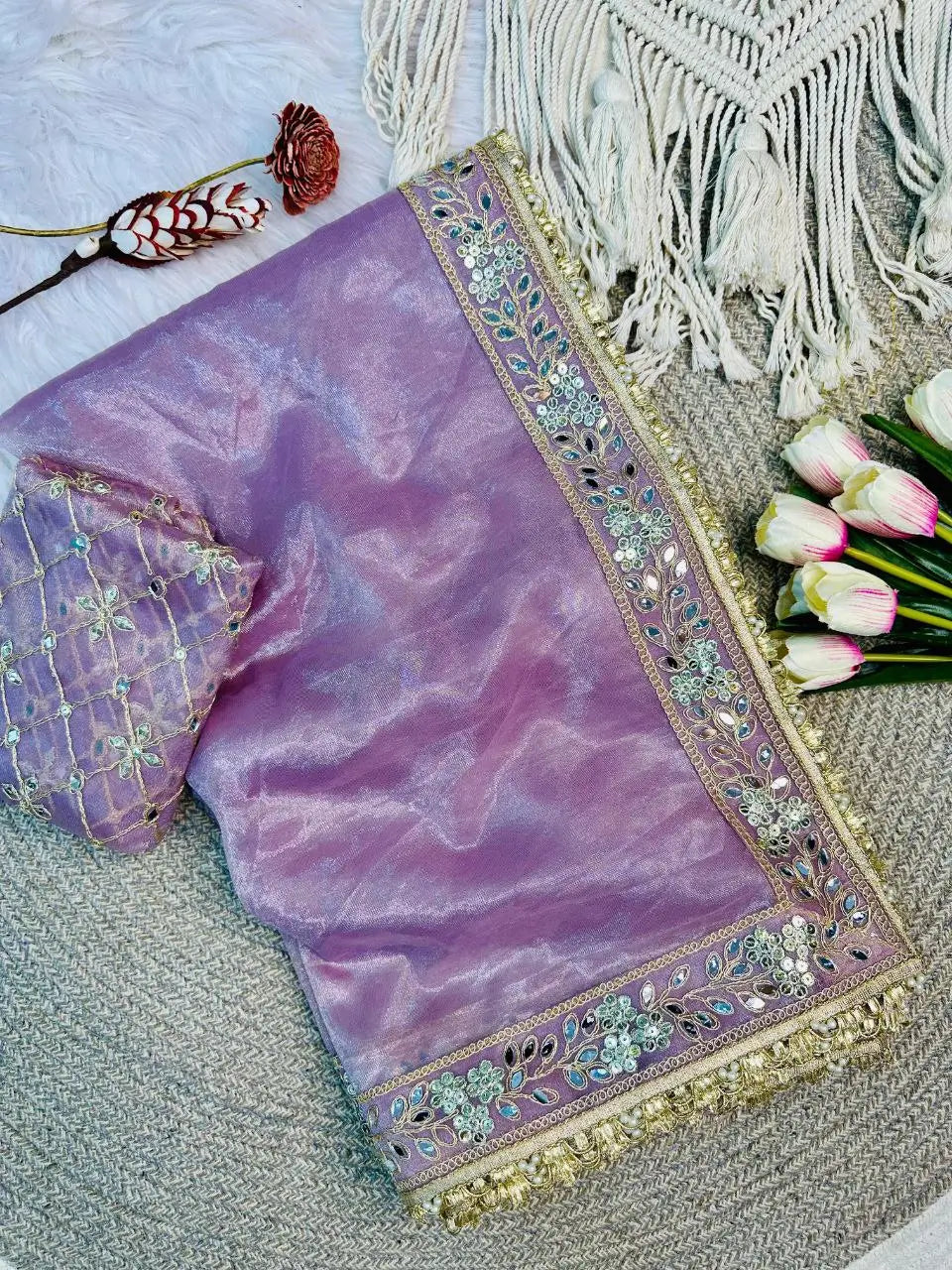 Embroidered Twill Net Saree