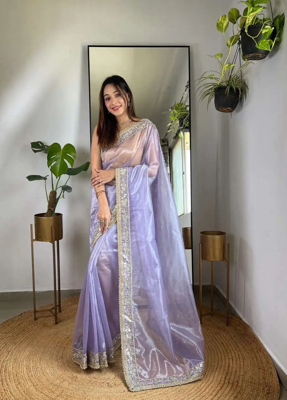 Embroidered Twill Net Saree