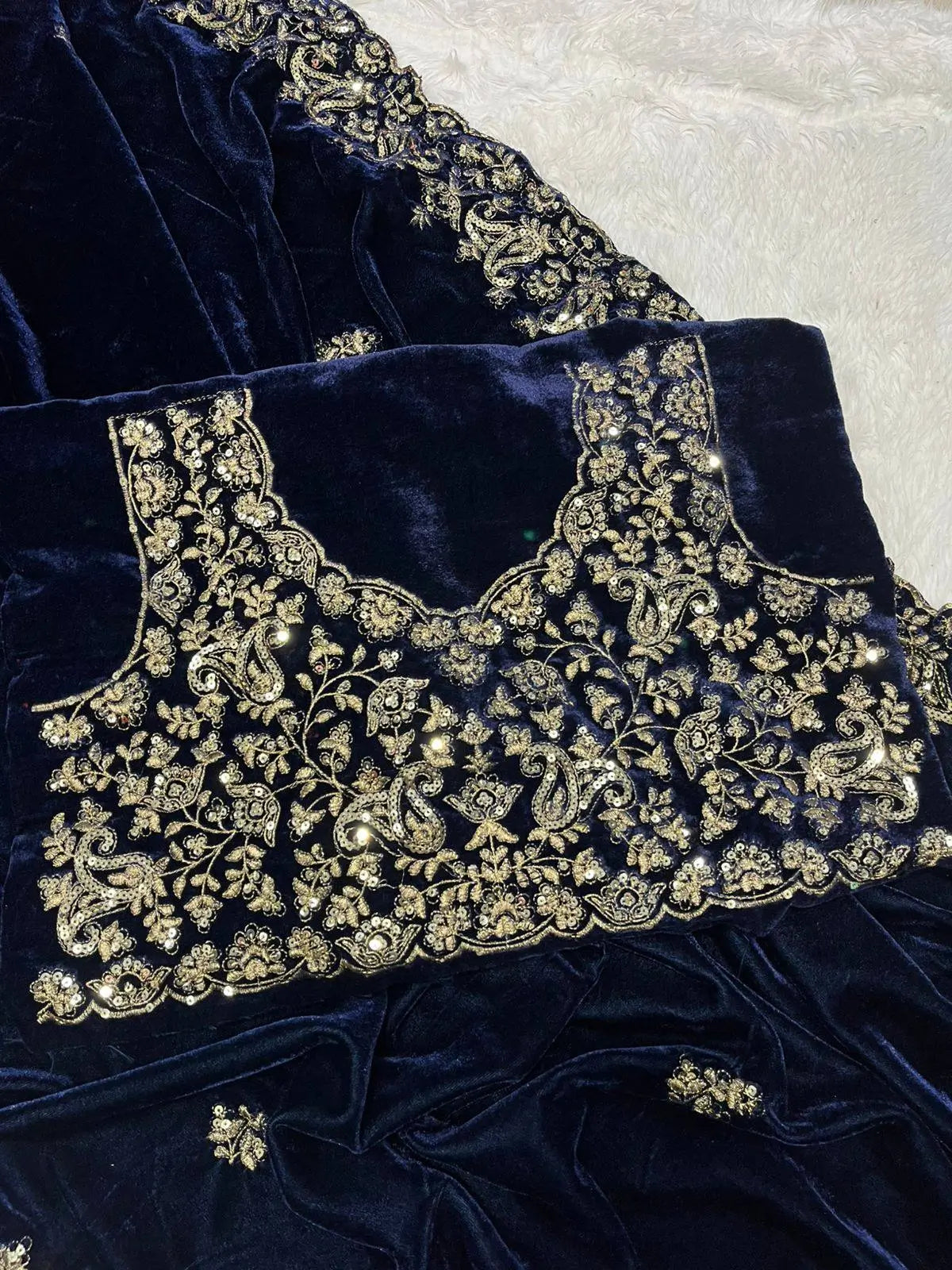 Embroidered Velvet Designer Saree