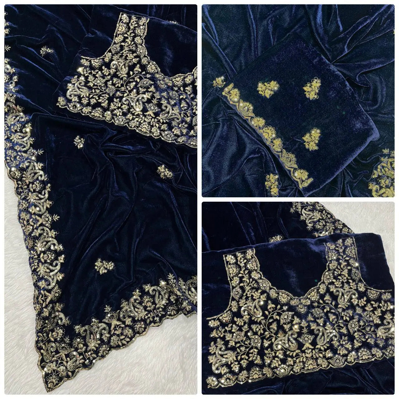Embroidered Velvet Designer Saree