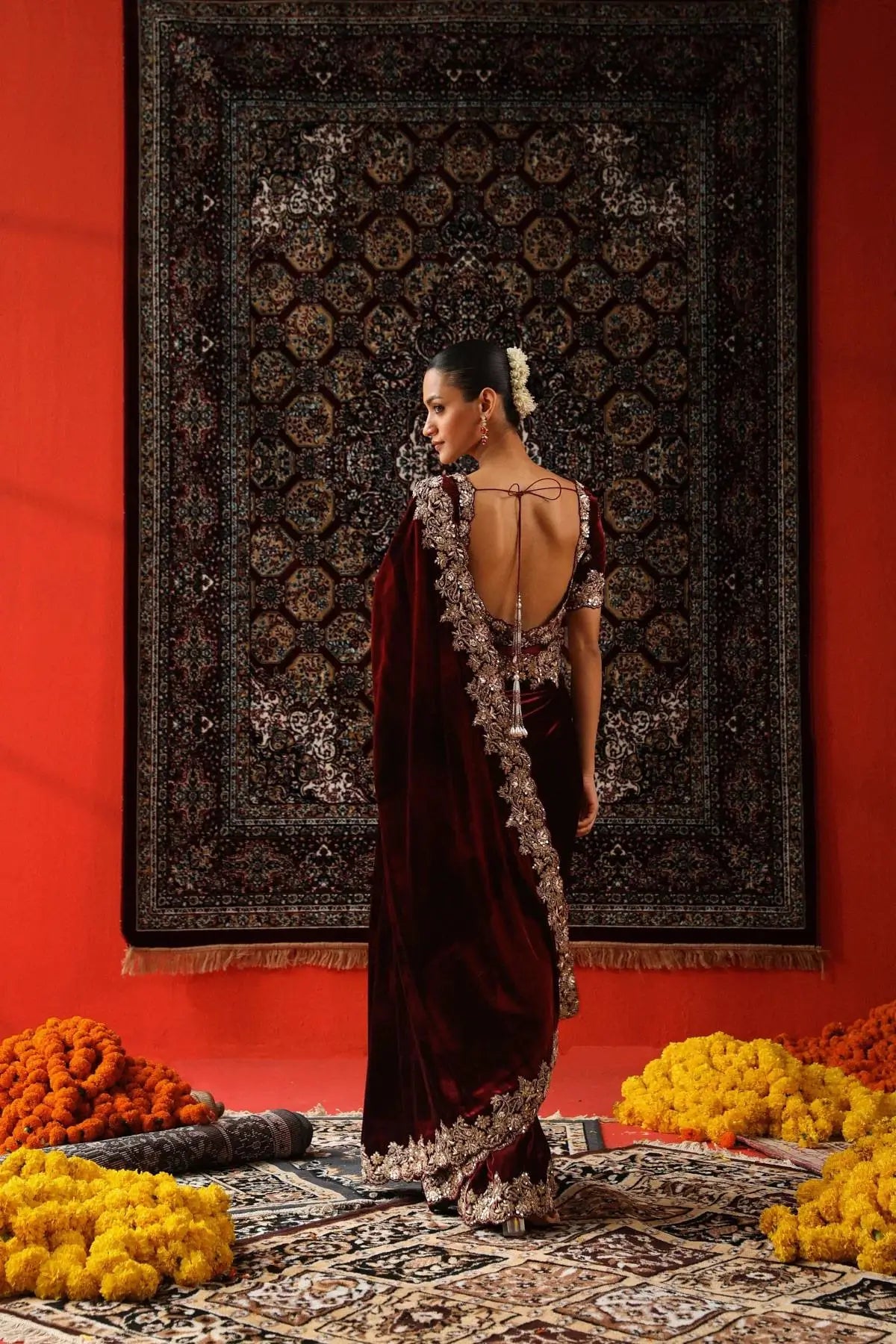 Embroidered Velvet Designer Saree