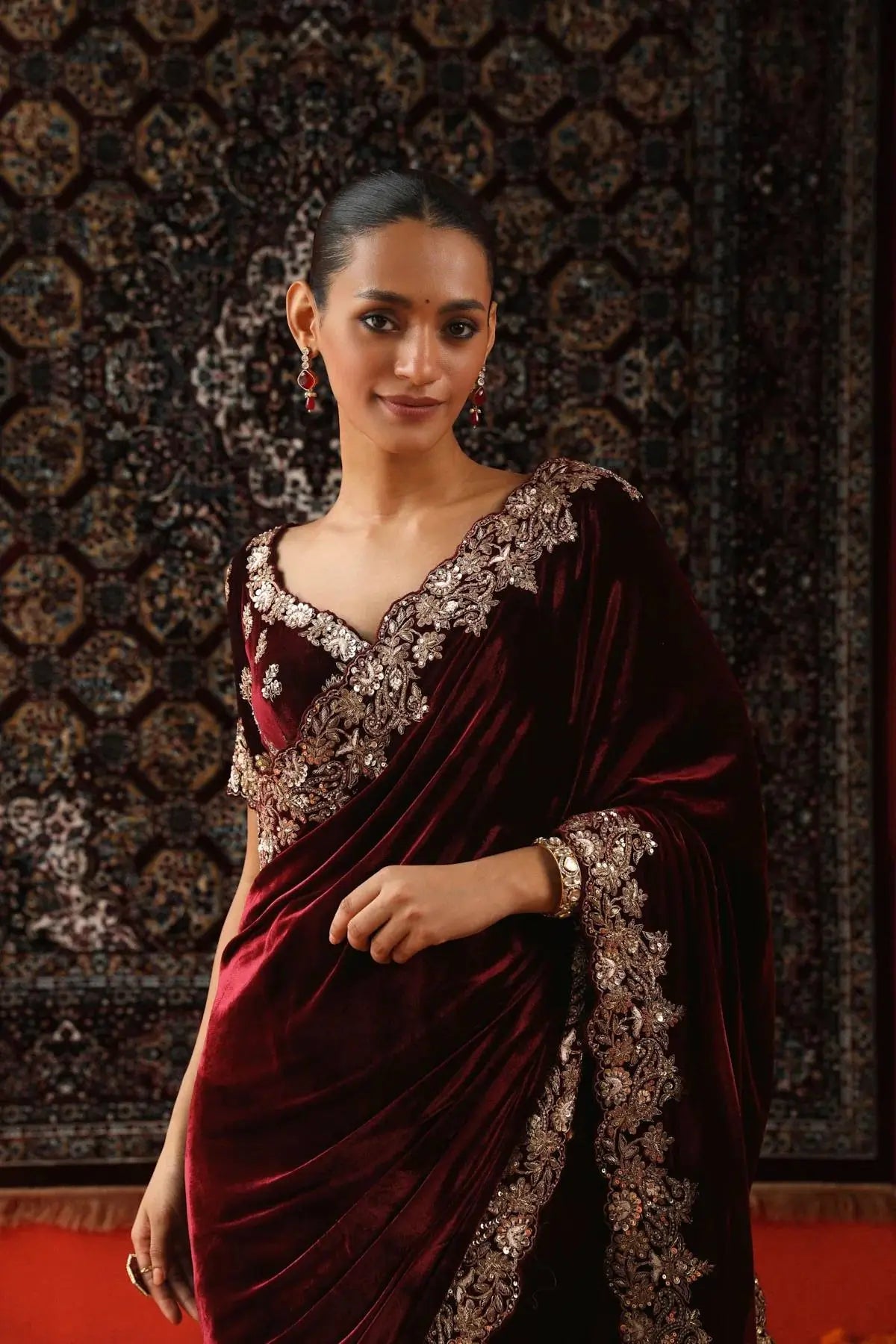 Embroidered Velvet Designer Saree