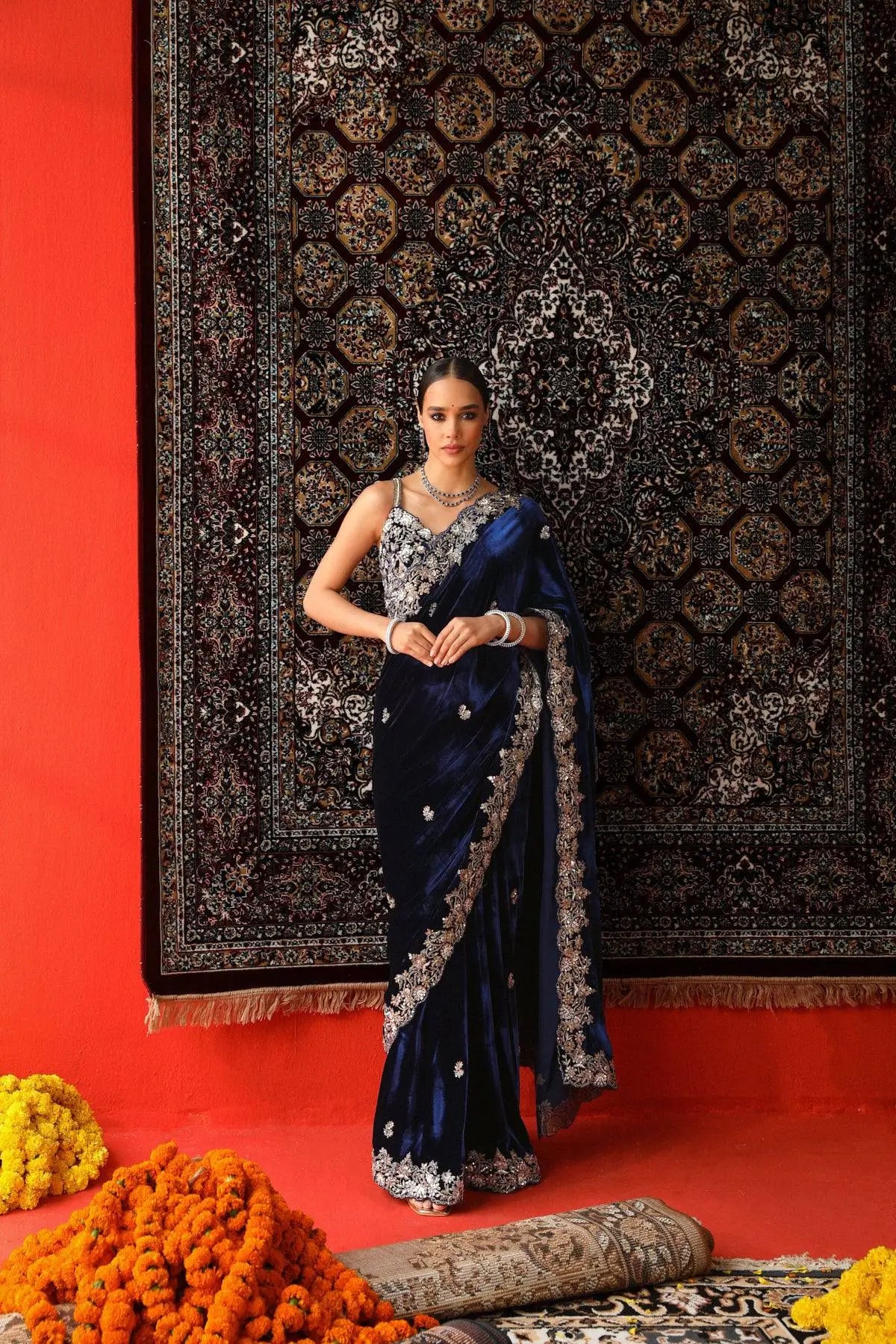 Embroidered Velvet Designer Saree