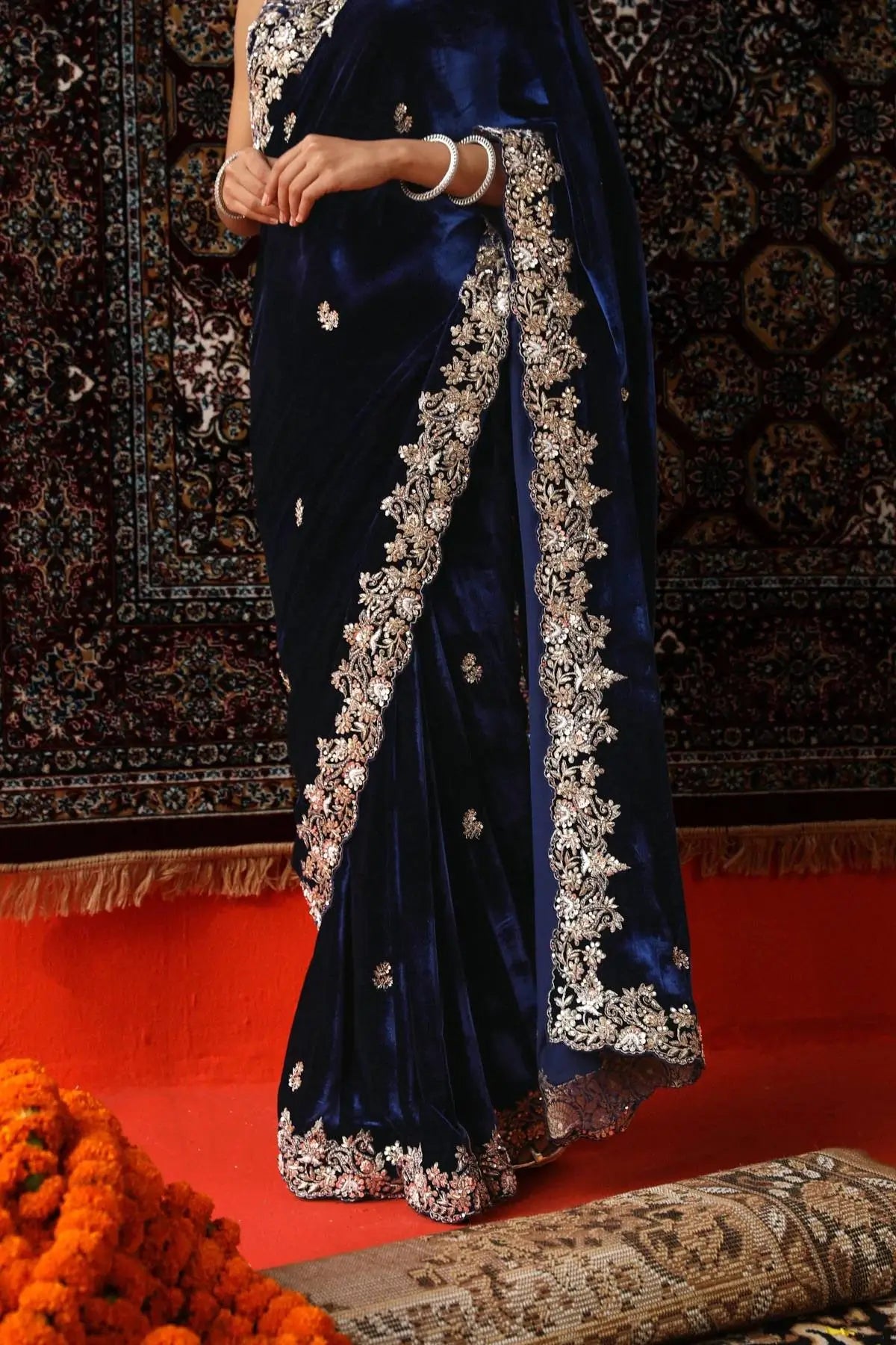Embroidered Velvet Designer Saree