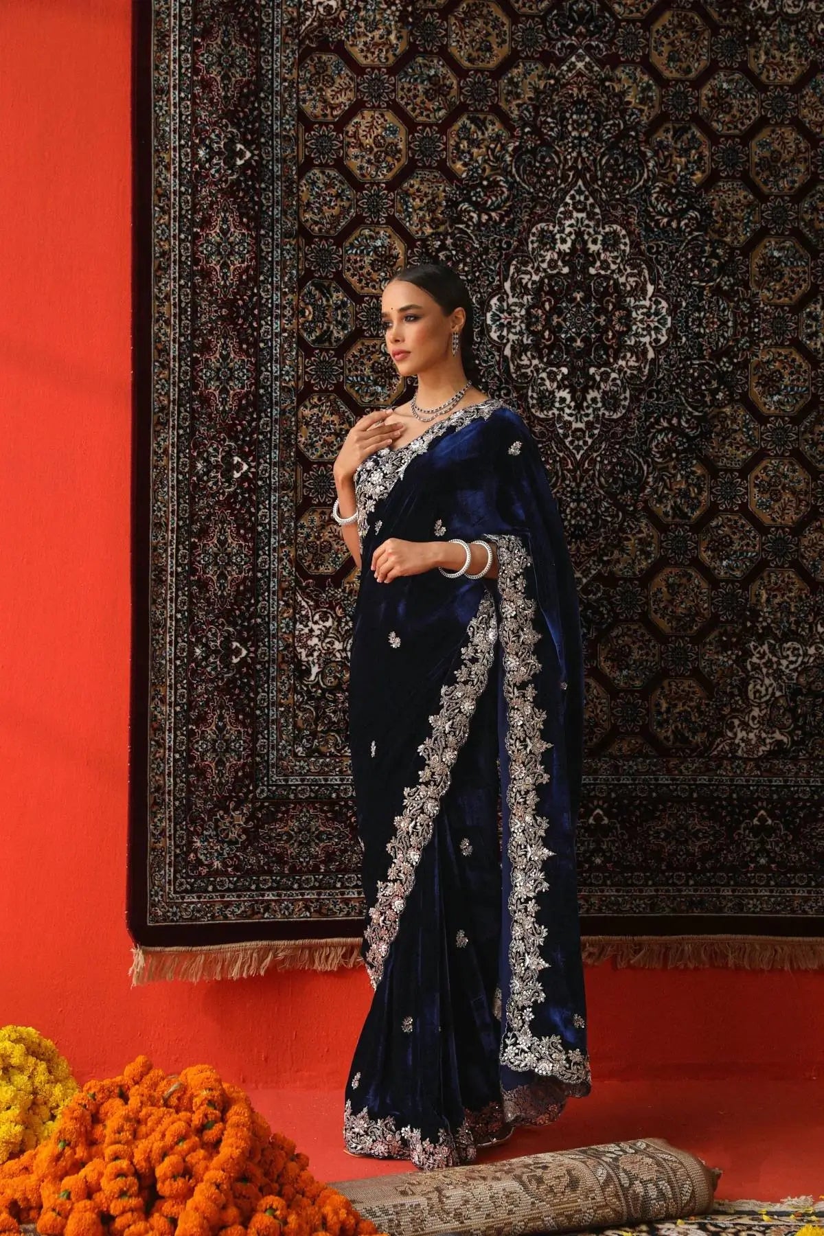 Embroidered Velvet Designer Saree