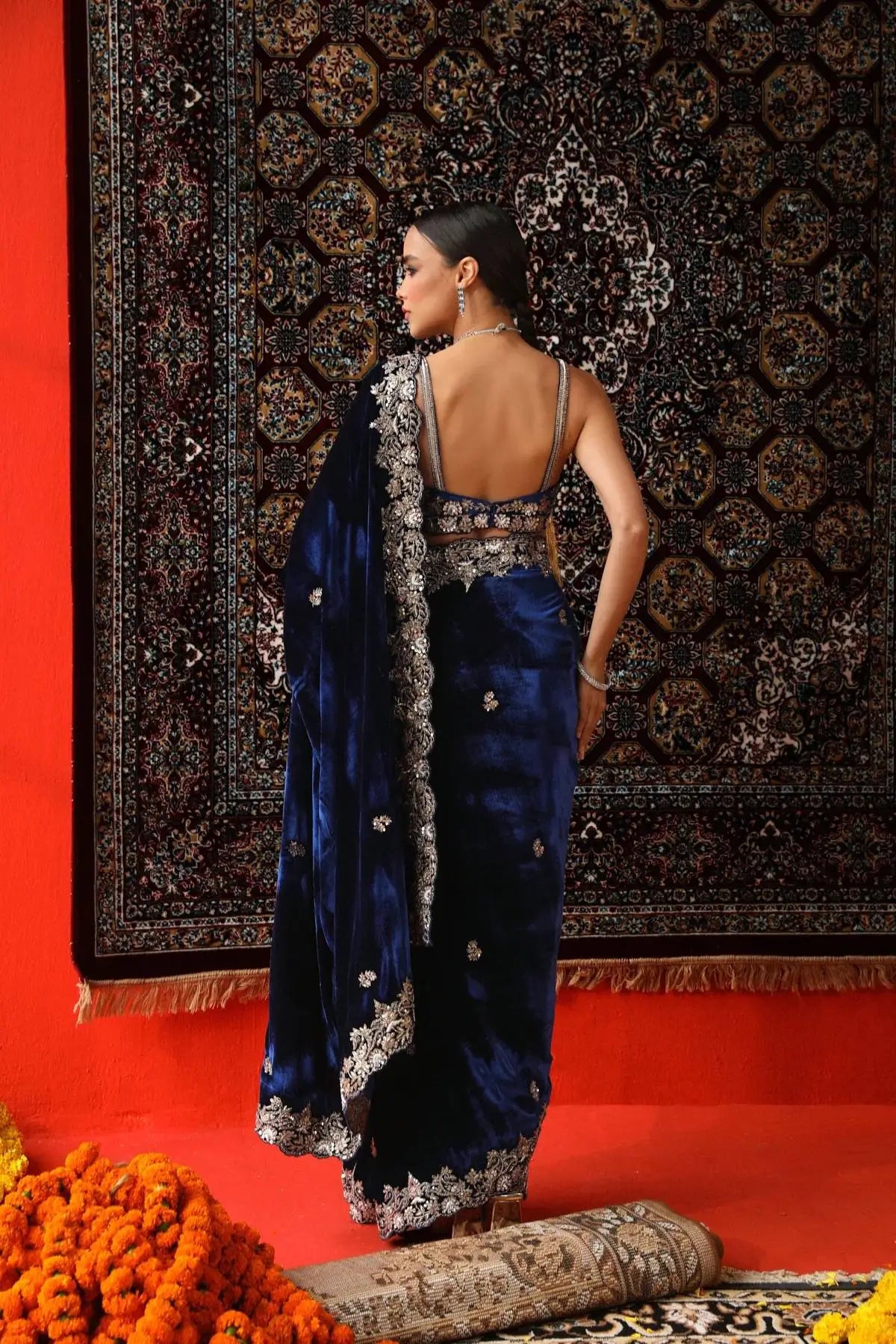 Embroidered Velvet Designer Saree
