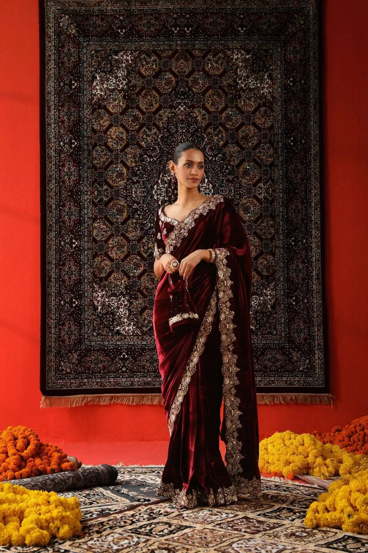 Embroidered Velvet Designer Saree