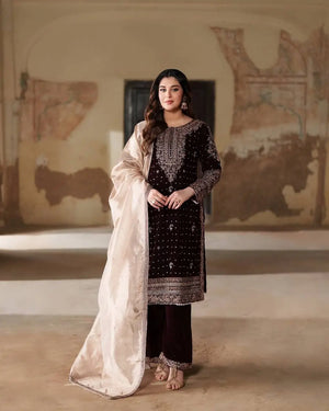 Embroidered Velvet Designer Suit Set