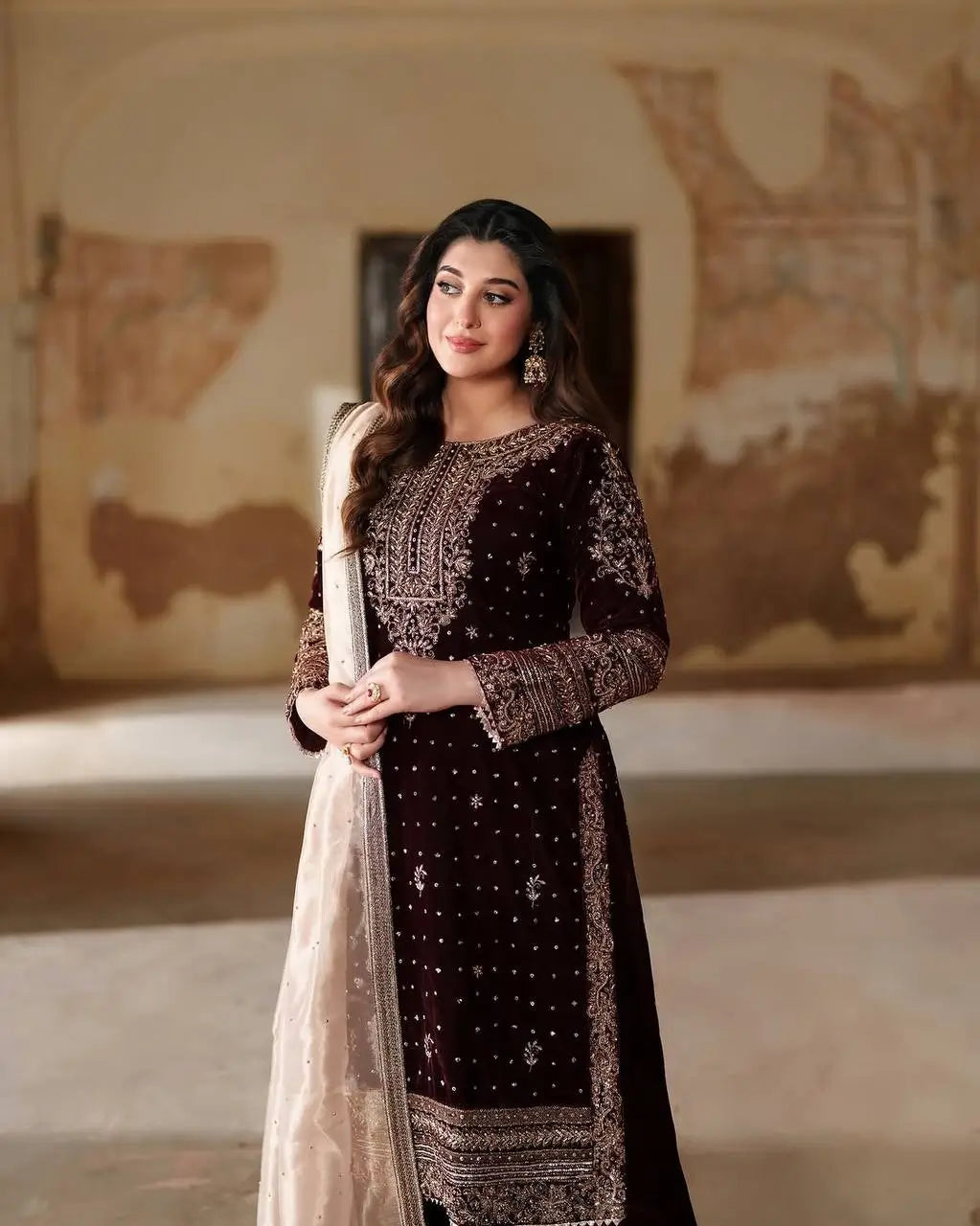 Embroidered Velvet Designer Suit Set