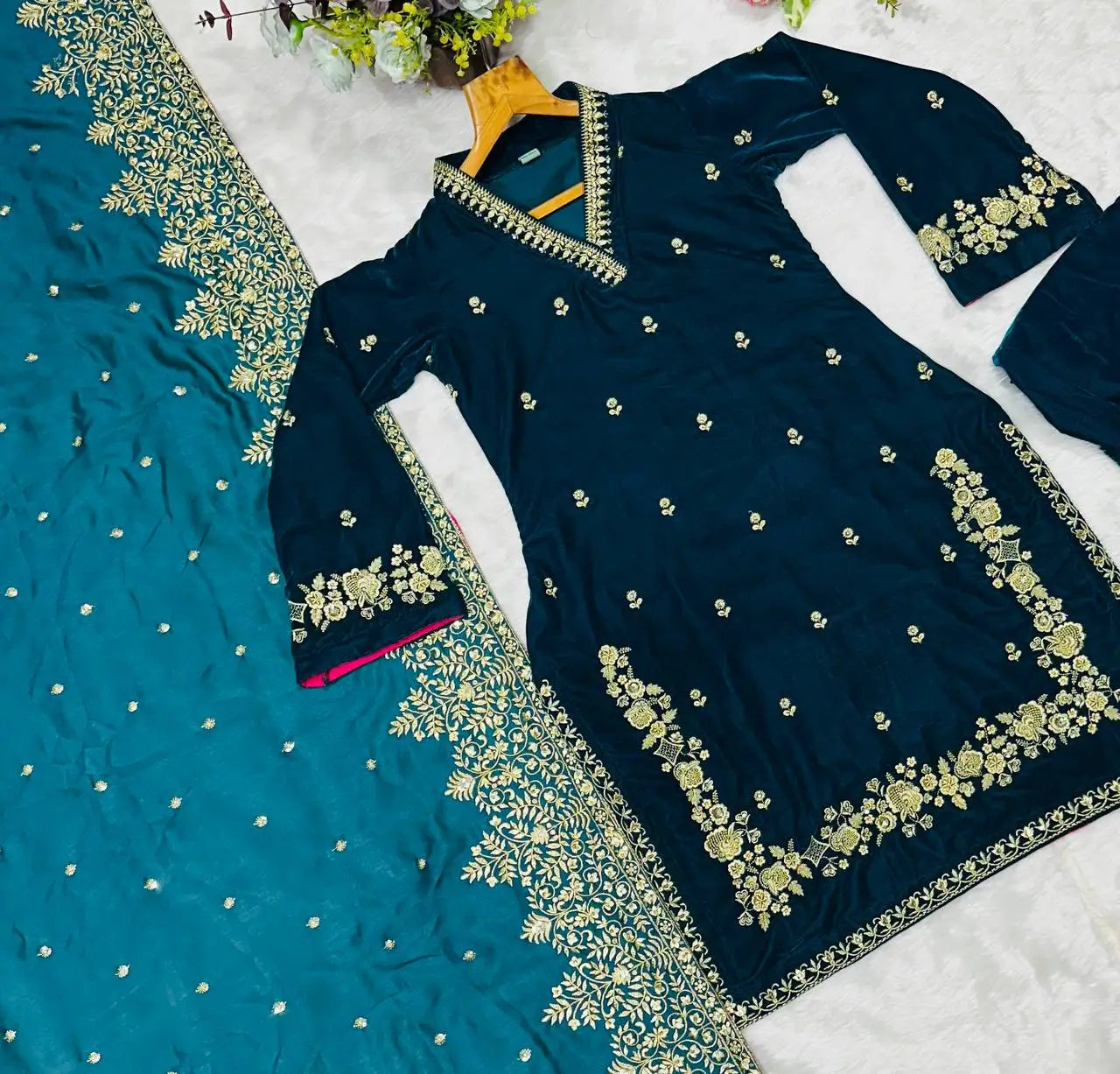 Embroidered Velvet Designer Suit Set
