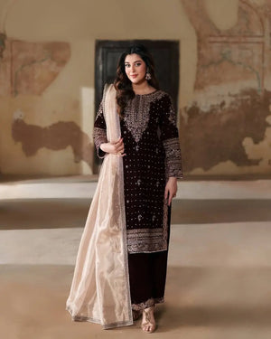 Embroidered Velvet Designer Suit Set