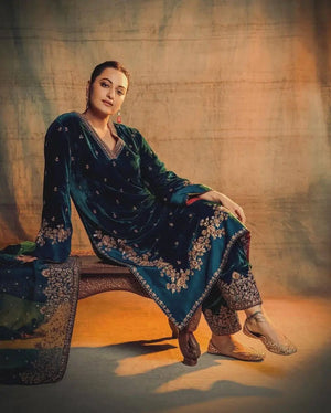 Embroidered Velvet Designer Suit Set