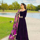 Embroidered Velvet Gown with Chinon Dupatta
