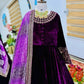Embroidered Velvet Gown with Chinon Dupatta