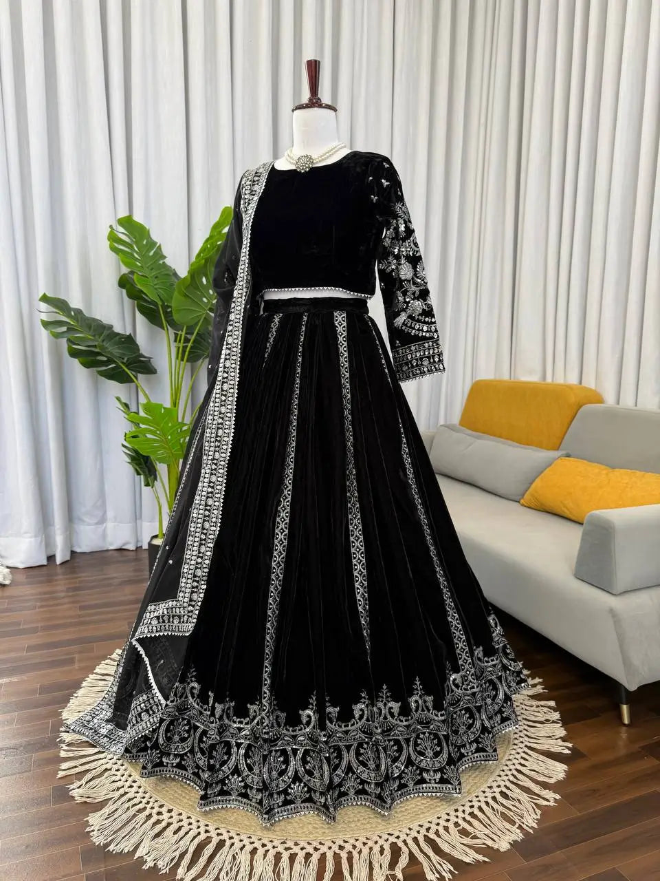 Embroidered Velvet Lehenga Set