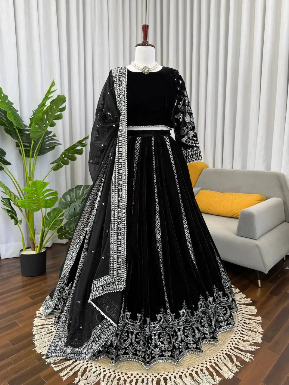 Embroidered Velvet Lehenga Set